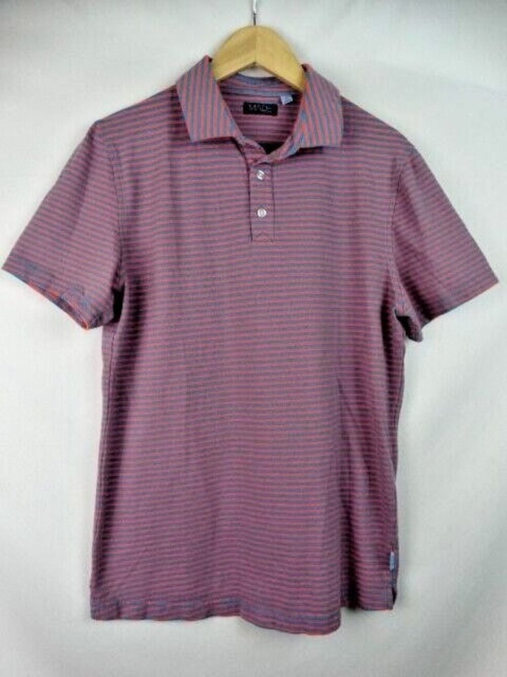 Made Cam Newton Men's Polo Golf Shirt Large Orange Blue Stripe Short Sleeve Top